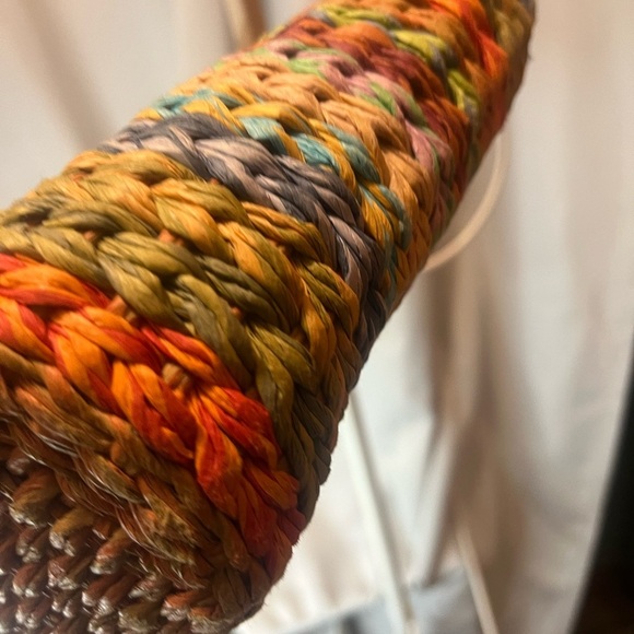 Vintage Straw  Rainbow Woven Handbag with Beaded Handle - Picture 8 of 8